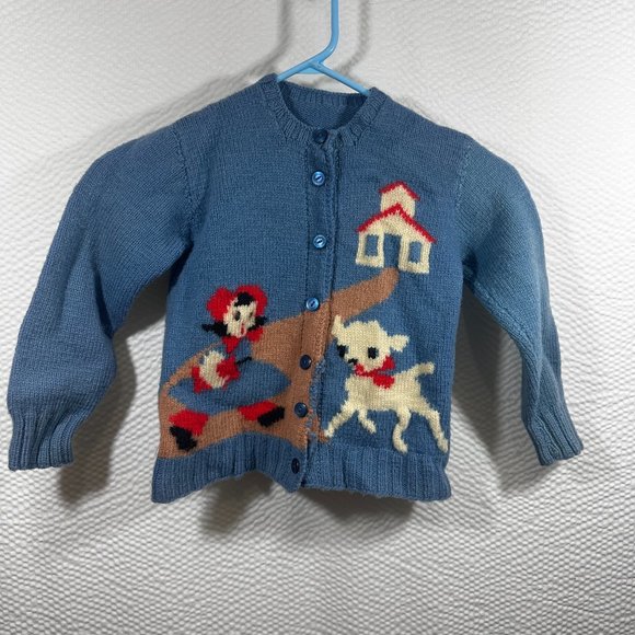 Hand Crafted Other - Vintage Handmade Knit Children's Sweater Nursery Rhyme Lil Bo Peep Cardigan 1950